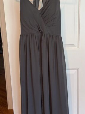 Bill Levkoff Gray V-Neck Maxi Dress with Spaghetti Straps